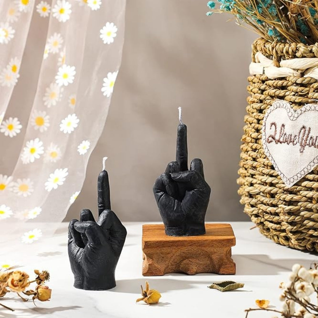 Set of 2 Black No-F Gesture Hand Candles