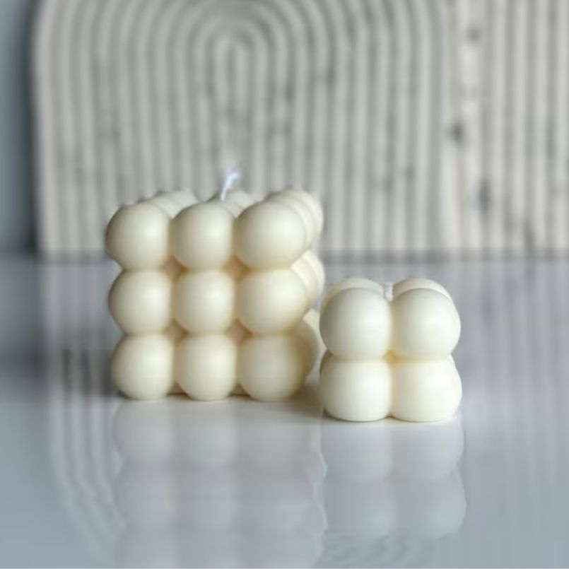 White Bubble Cube Candles Set