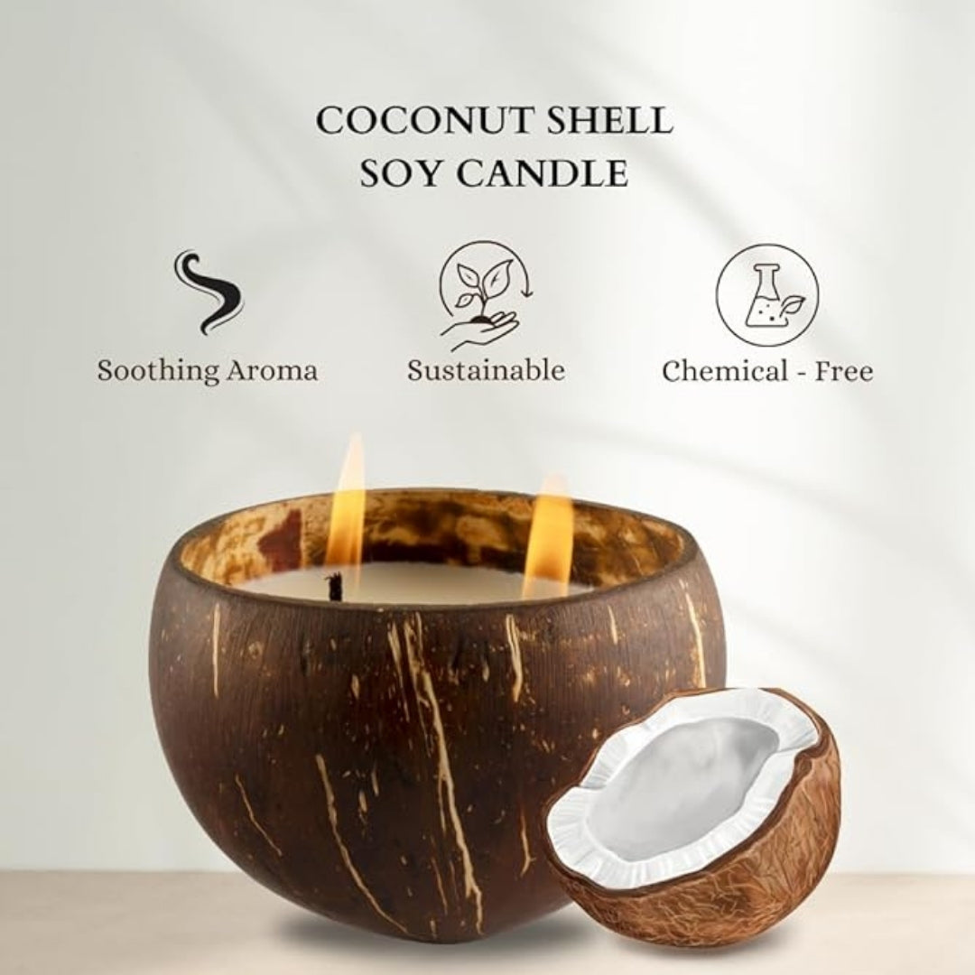 2 Wicks Coconut Shell Candle