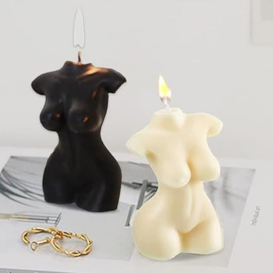 Set of 2 Black and White Female Torso Candle