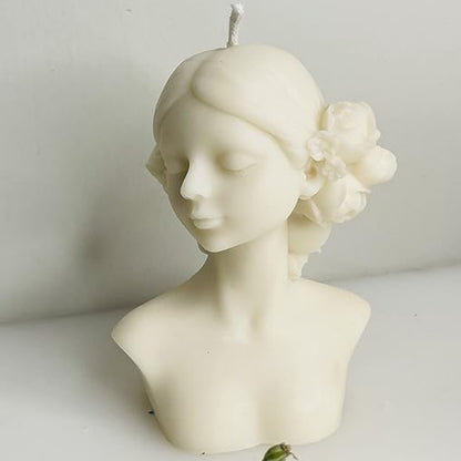 Serene Lady Figurine Candle with Blooming Flowers