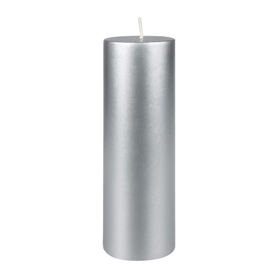 8 Inches Tower Pillar Candle Silver