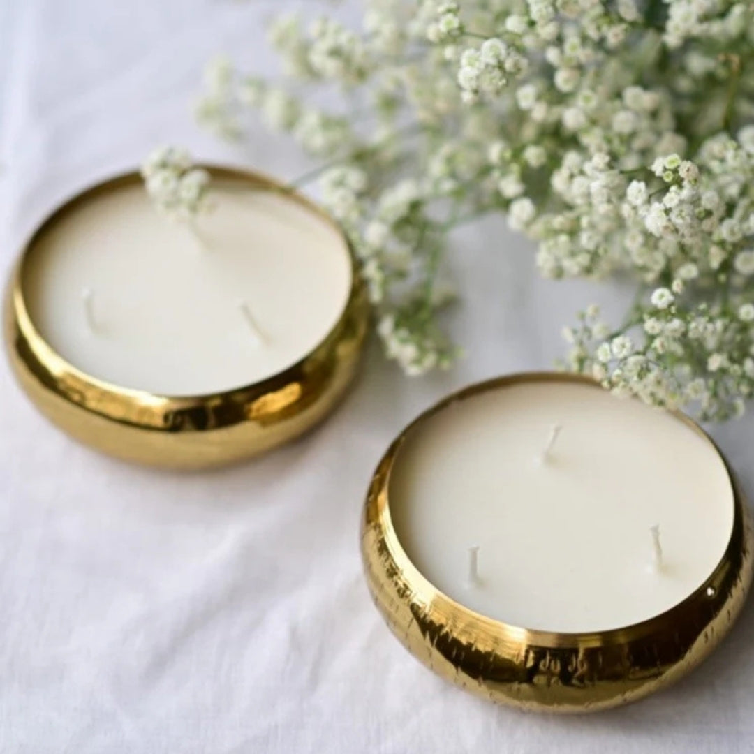 Gold Finish 3 Wicks Urli Candle