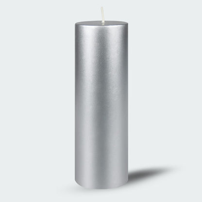 8 Inches Tower Pillar Candle Silver