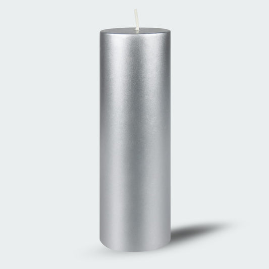 8 Inches Tower Pillar Candle Silver