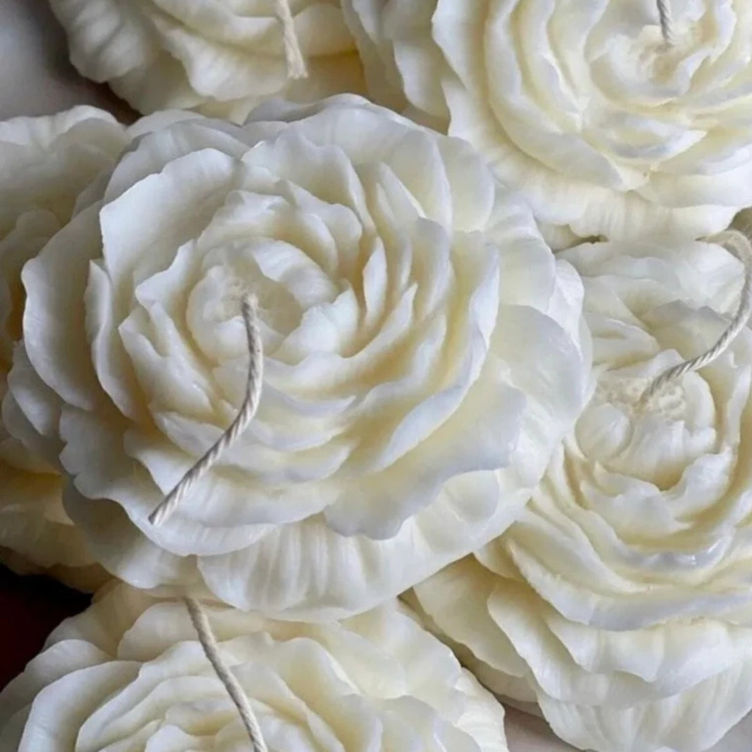 Set of 12 White Enchanting Peony Candles