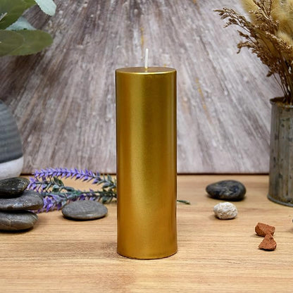 8 Inches Tower Pillar Candle Gold