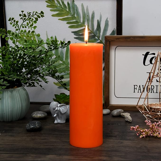 8 Inches Tower Pillar Candle Orange