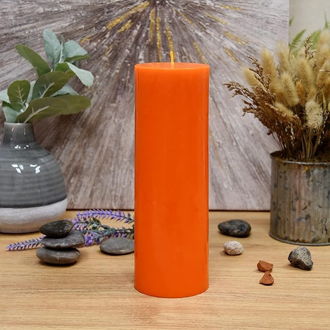 8 Inches Tower Pillar Candle Orange