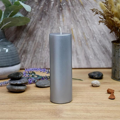 8 Inches Tower Pillar Candle Silver