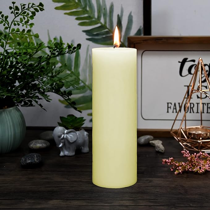 8 Inches Tower Pillar Candle Ivory