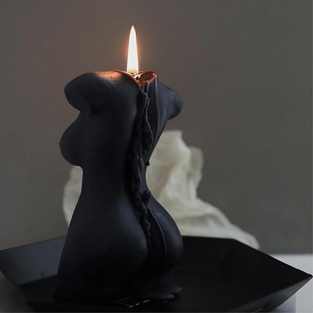 Set of 2 Black and White Female Torso Candle