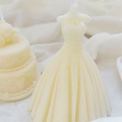 Set of 2 White Elegant Bride Gown Candles