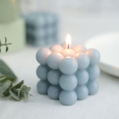 Set of 2 Large Blue Bubble Cube Candles