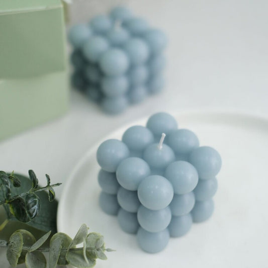 Set of 2 Large Blue Bubble Cube Candles