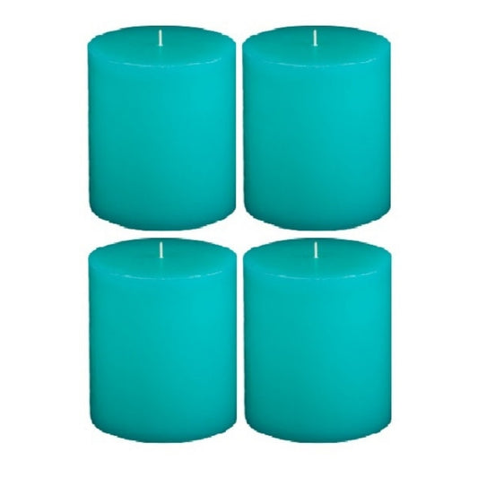 2 X 3 Inches Pillar Candles Set of 4 Teal Blue