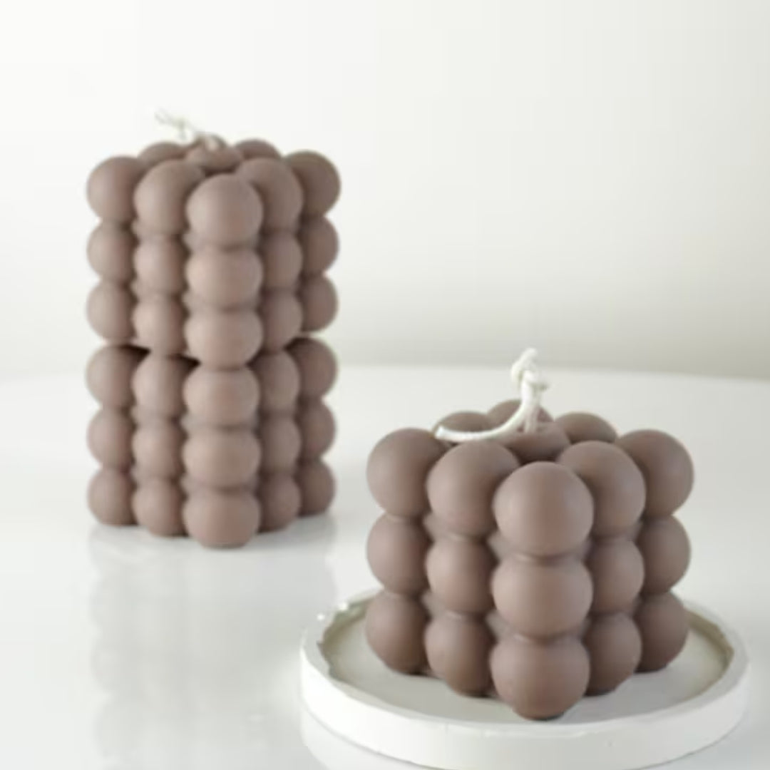 Set of 2 Large Beige Bubble Cube Candles