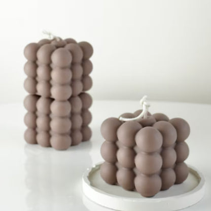 Set of 2 Large Beige Bubble Cube Candles