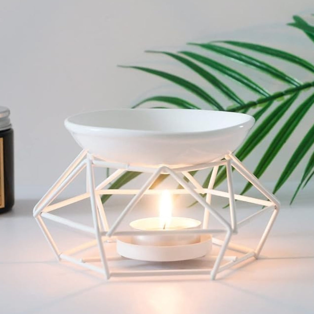 Ceramic & Metal White Aroma Candle Diffuser