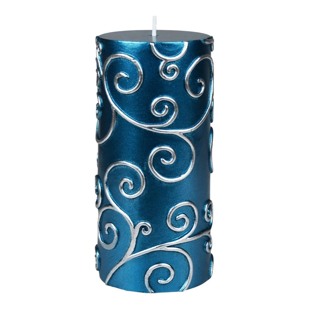 3X6 Inches Cylinder Pillar Candle Blue Flower