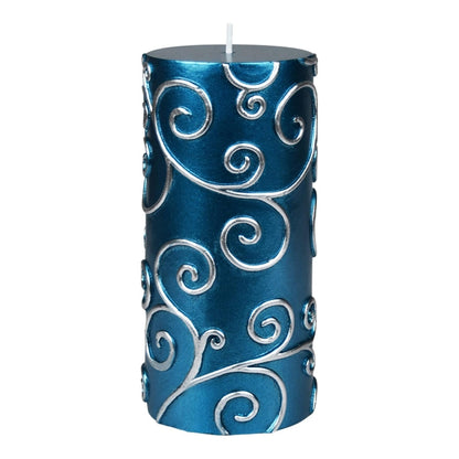 3X6 Inches Cylinder Pillar Candle Blue Flower