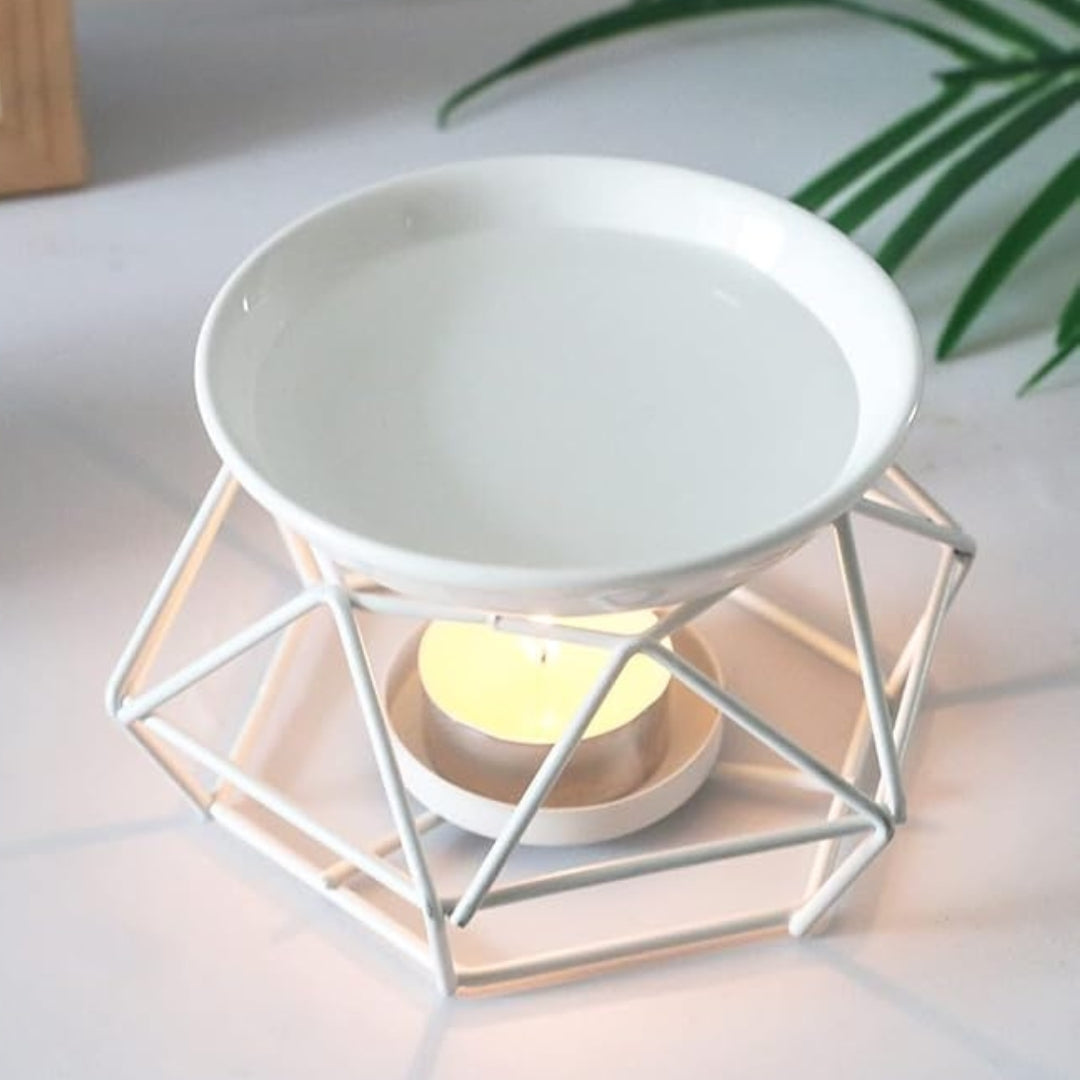 Ceramic & Metal White Aroma Candle Diffuser