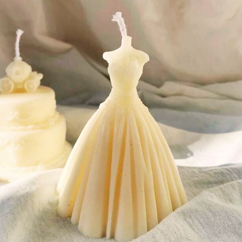 Set of 2 White Elegant Bride Gown Candles