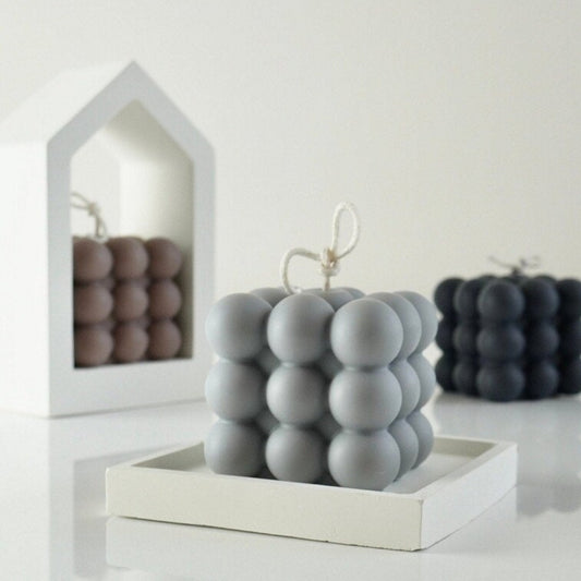 Set of 2 Large Grey Bubble Cube Candles