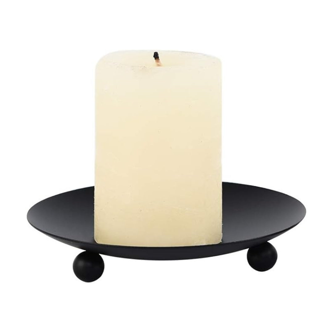 Set of 2 Black Plates Candle Holder