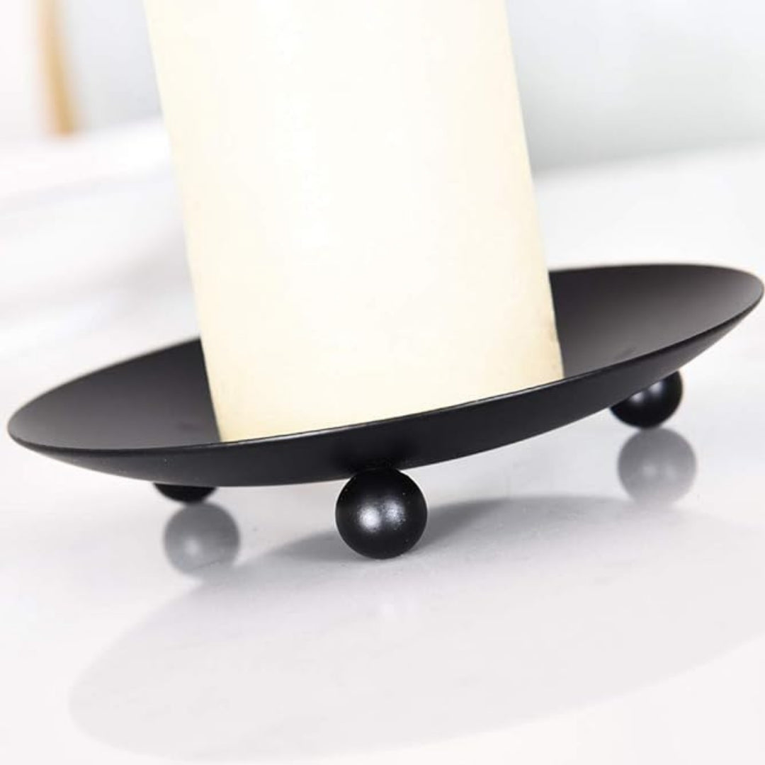 Set of 2 Black Plates Candle Holder