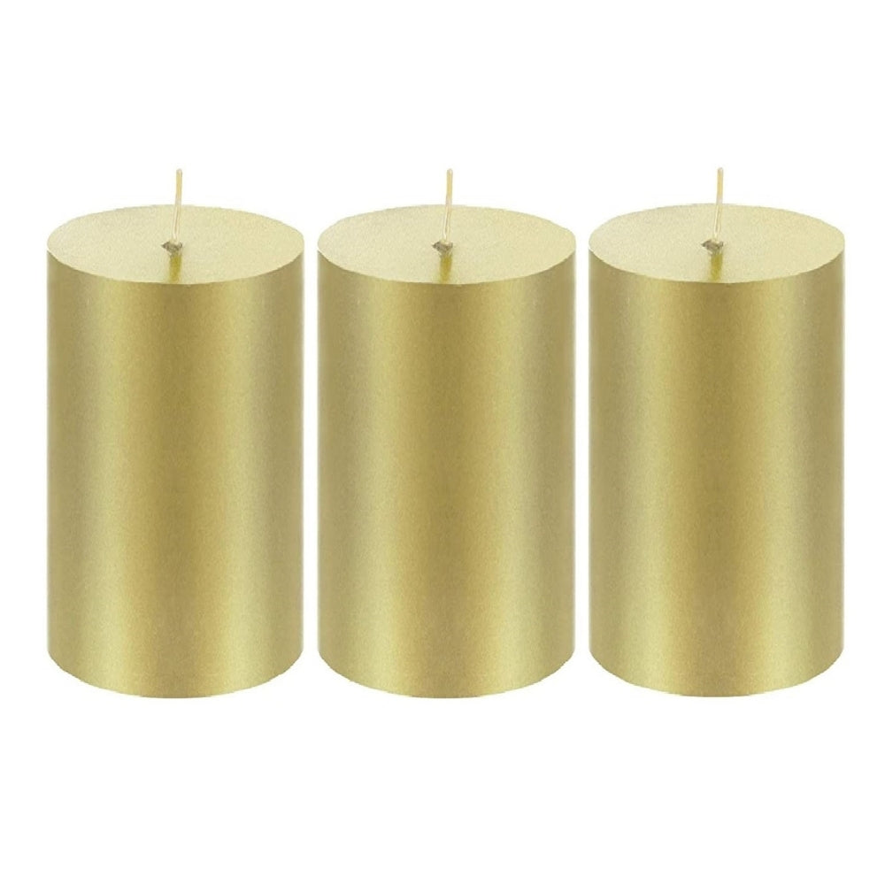 4 X 2 Inches Pillar Candles Set of 3 Gold