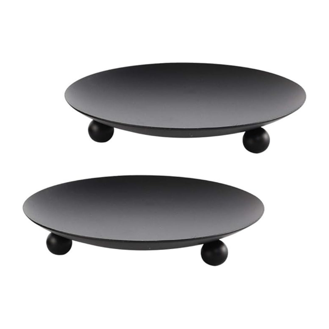 Set of 2 Black Plates Candle Holder