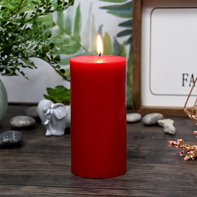 3X6 Inches Cylinder Pillar Candle Red Flower