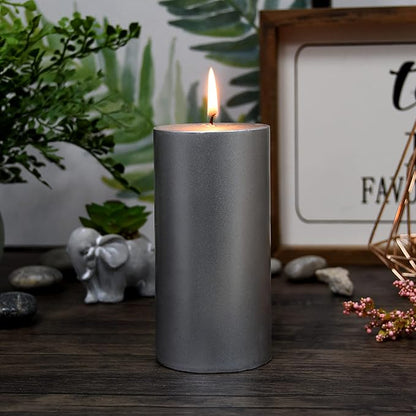 3X6 Inches Cylinder Pillar Candle Silver