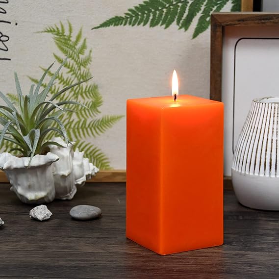 3X6 Inches Square Pillar Candle Orange