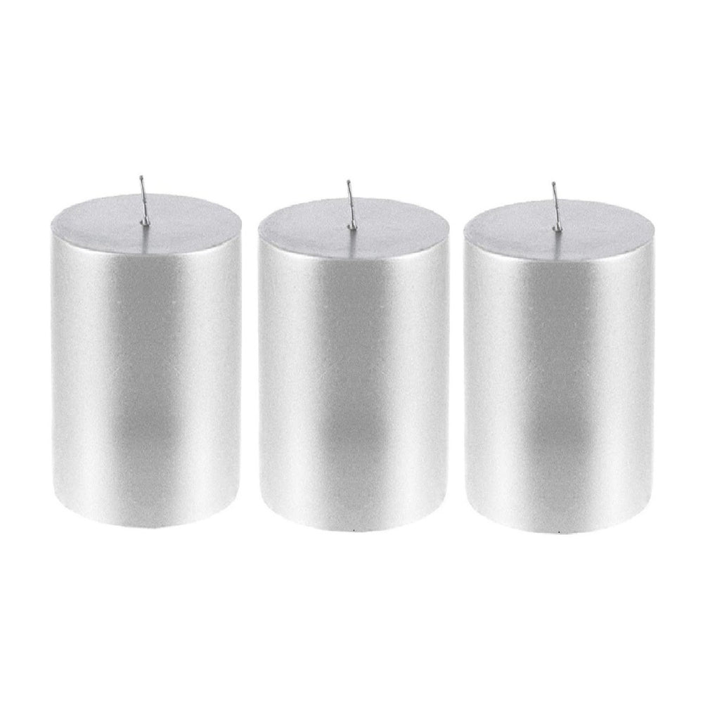 4 X 2 Inches Pillar Candles Set of 3 Silver