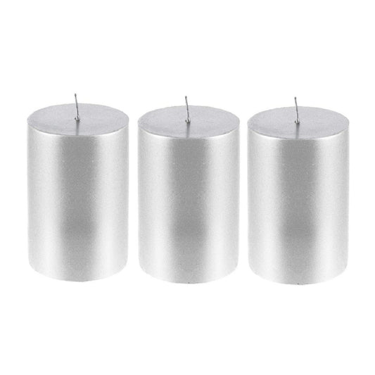 4 X 2 Inches Pillar Candles Set of 3 Silver