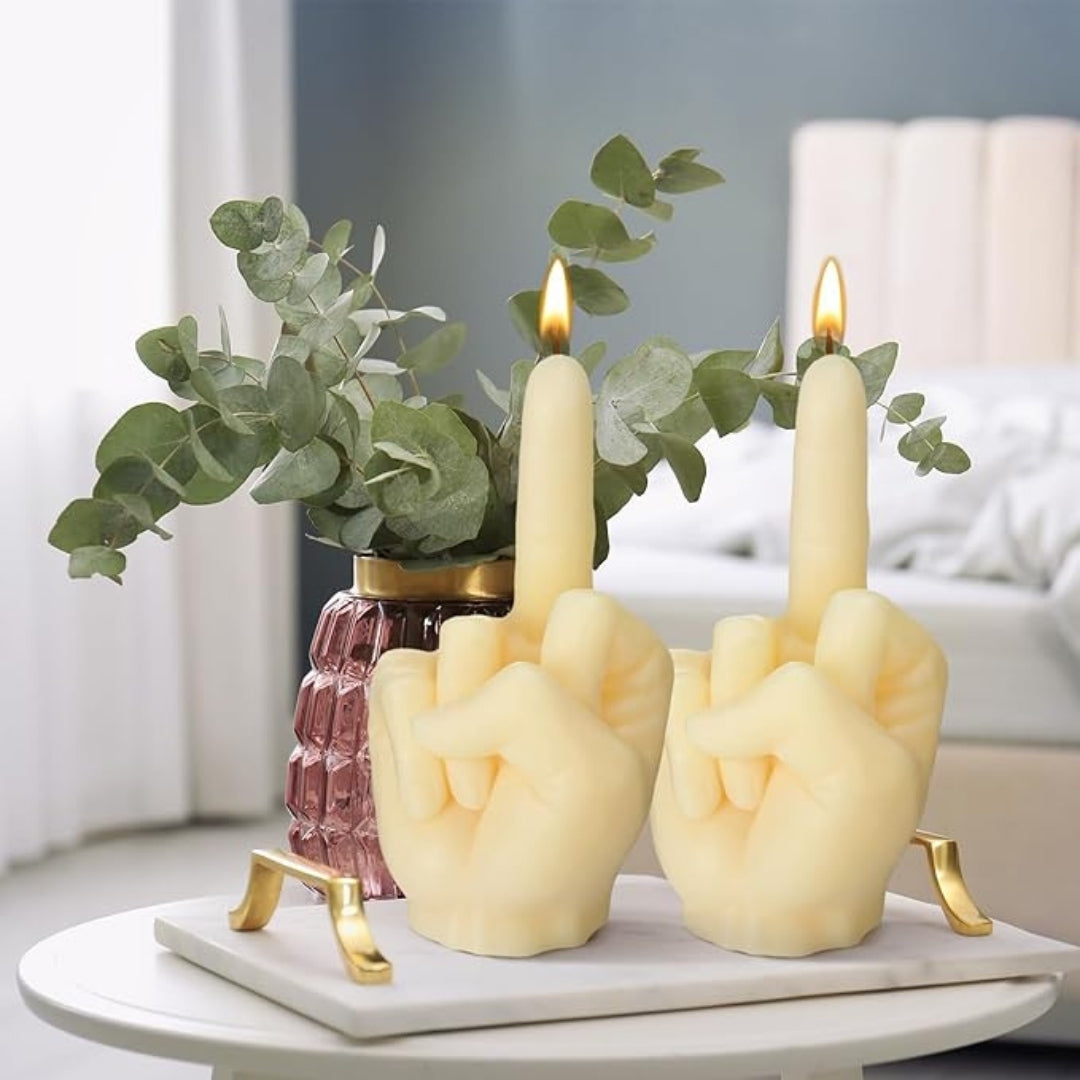 Set of 2 No-F Gesture White Hand Candles