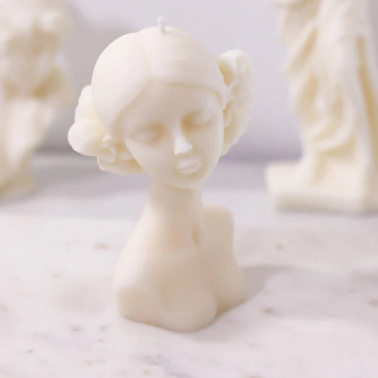 Serene Lady Figurine Candle with Blooming Flowers