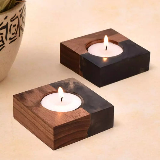 Set of 2 Wooden Tealight Candle Holder