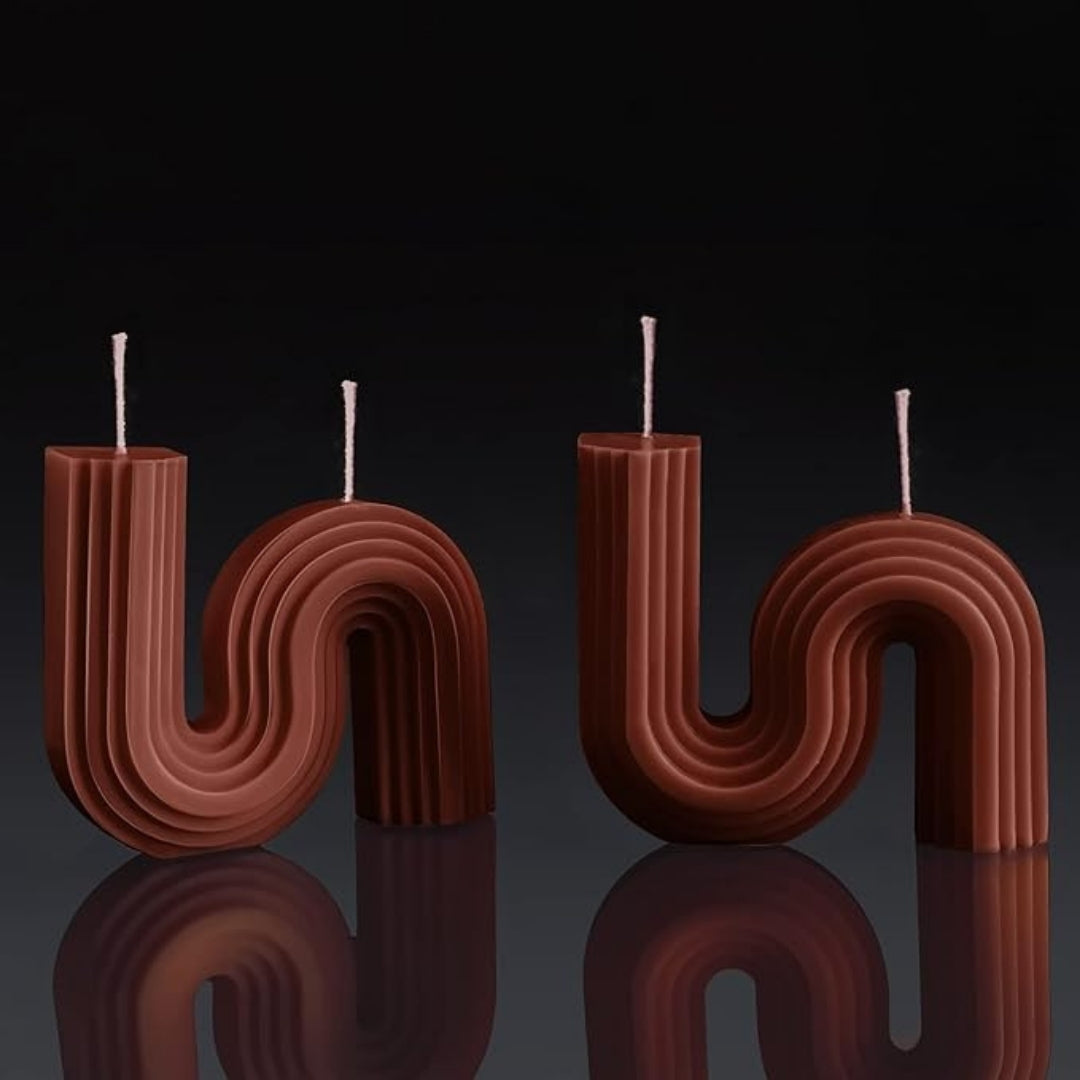 Set of 2 Brown Whirling Curves Illuminator Candle