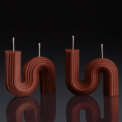 Set of 2 Brown Whirling Curves Illuminator Candle