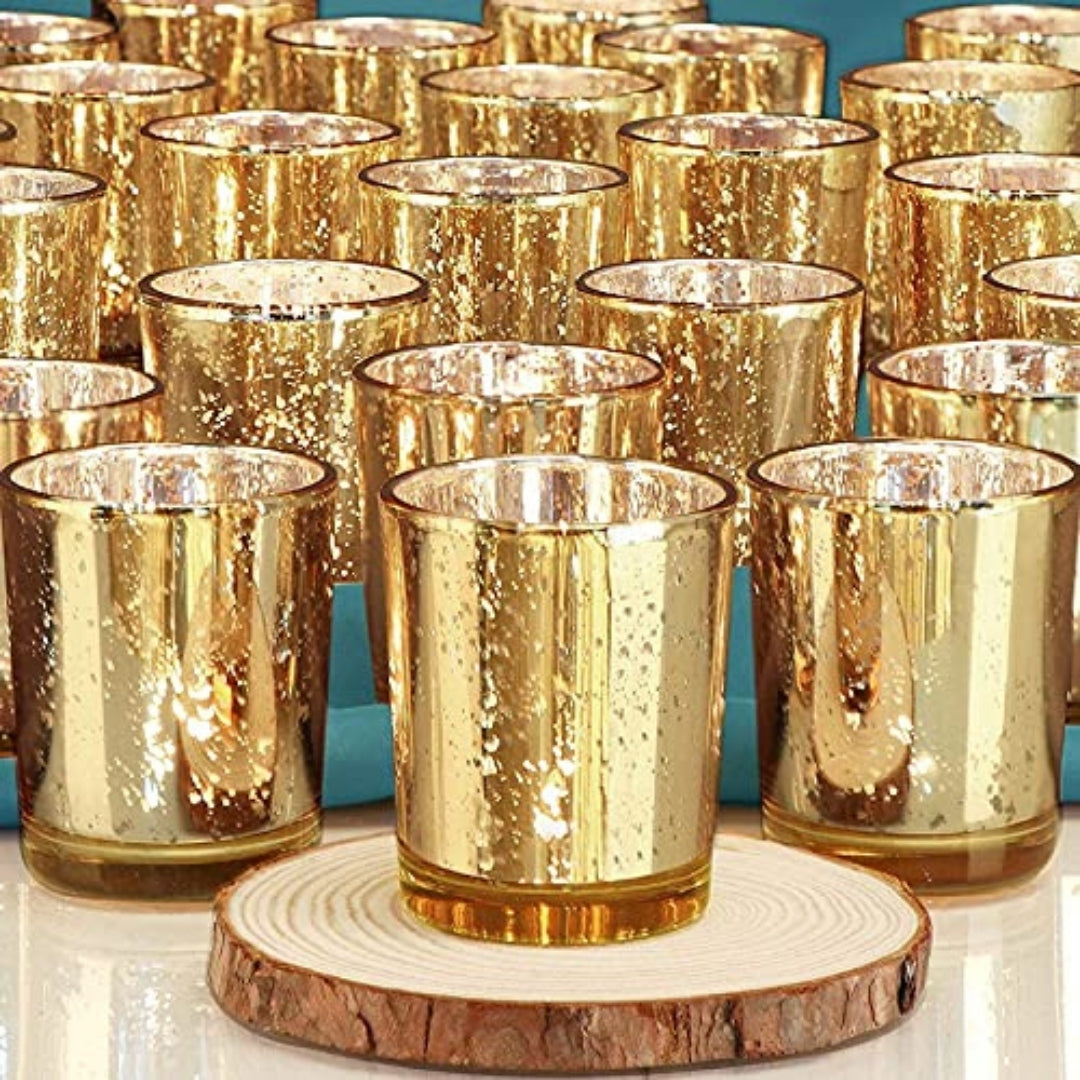 Set of 12 Golden Glass Tealight and Votive Candle Holder