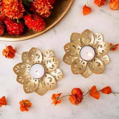 Set of 2 Petal Metal Tealight Candle Holder