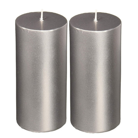 5 X 2 Inches Pillar Candles Set of 2 Silver