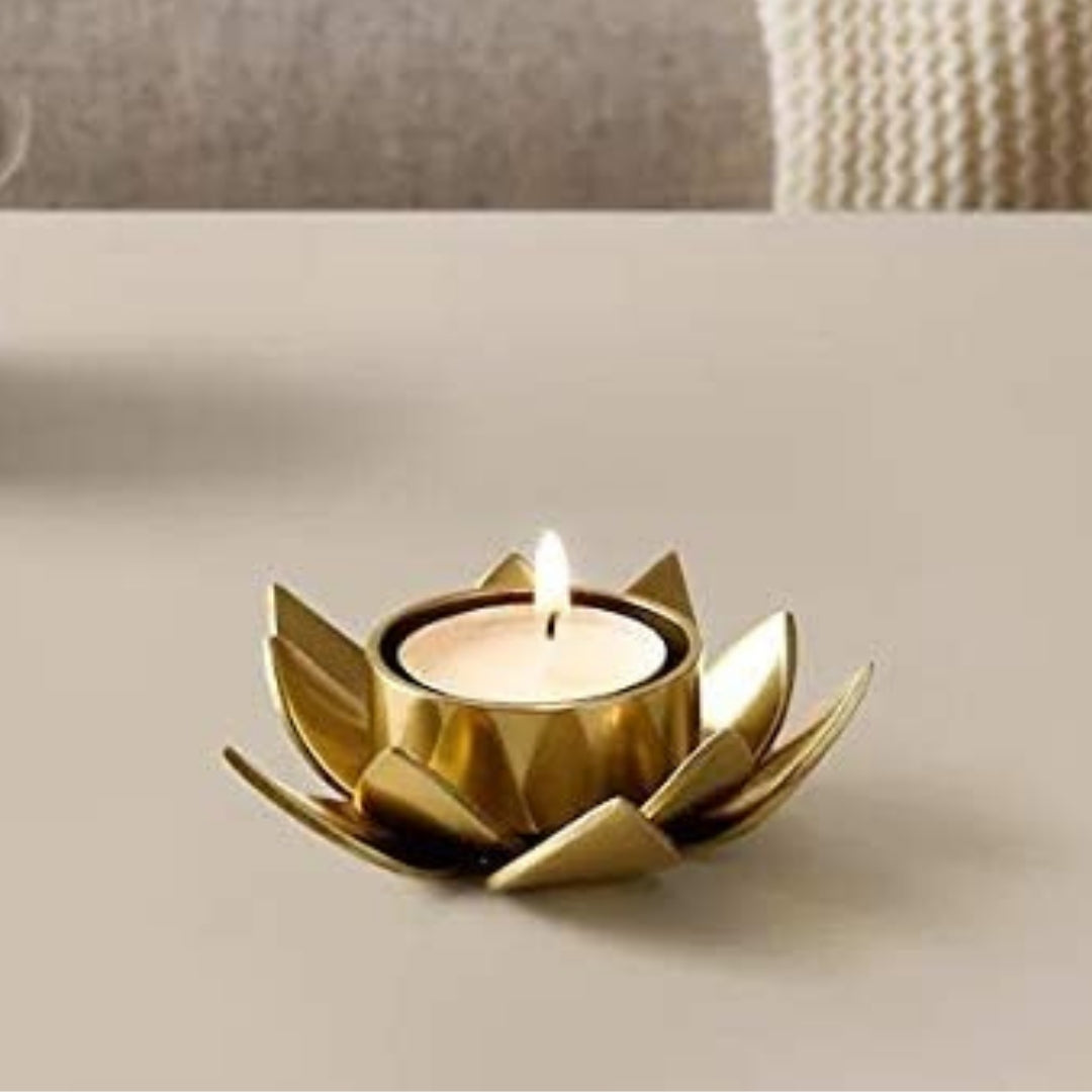 Set of 2 Lotus Metal Tealight Candle Holder