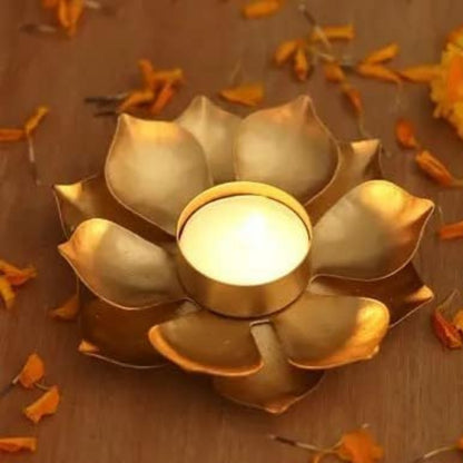 Set of 2 Lotus Metal Tealight Candle Holder