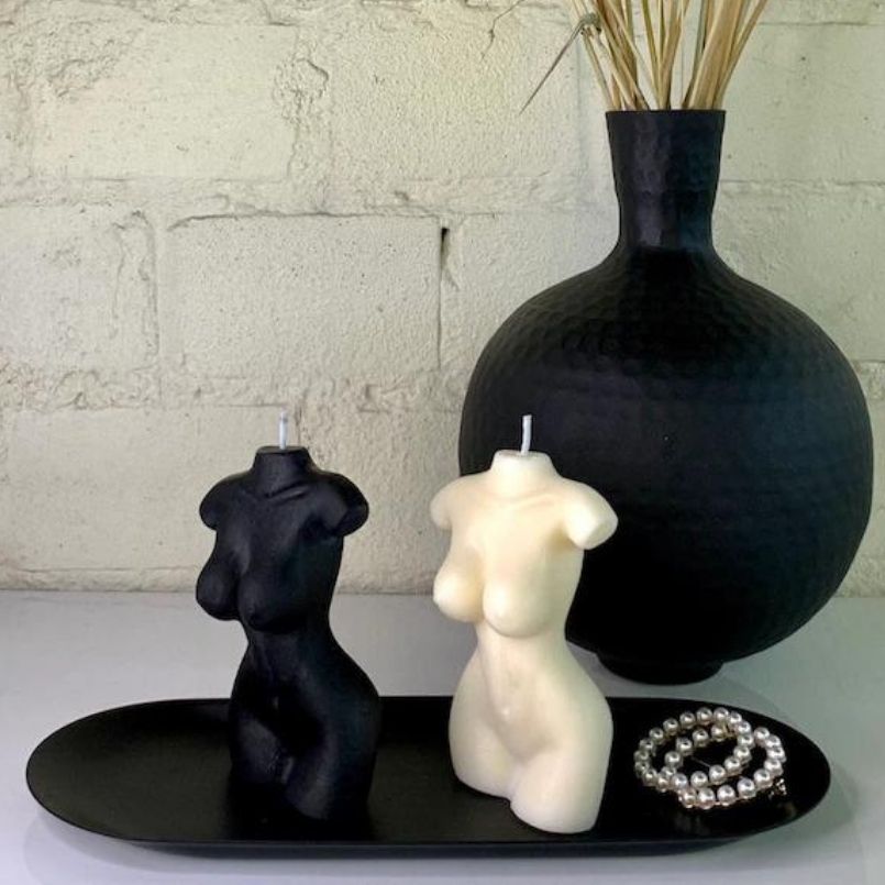 Set of 2 Black and White Female Torso Candle