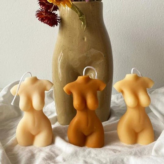 Set of 3 Assorted Colors Female Torso Candles