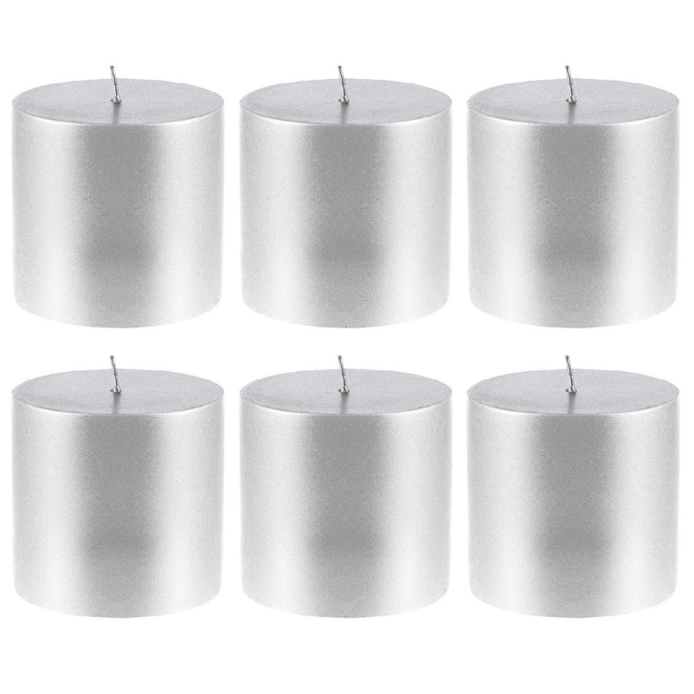 2 X 2 Inches Pillar Candles Set of 6 Silver